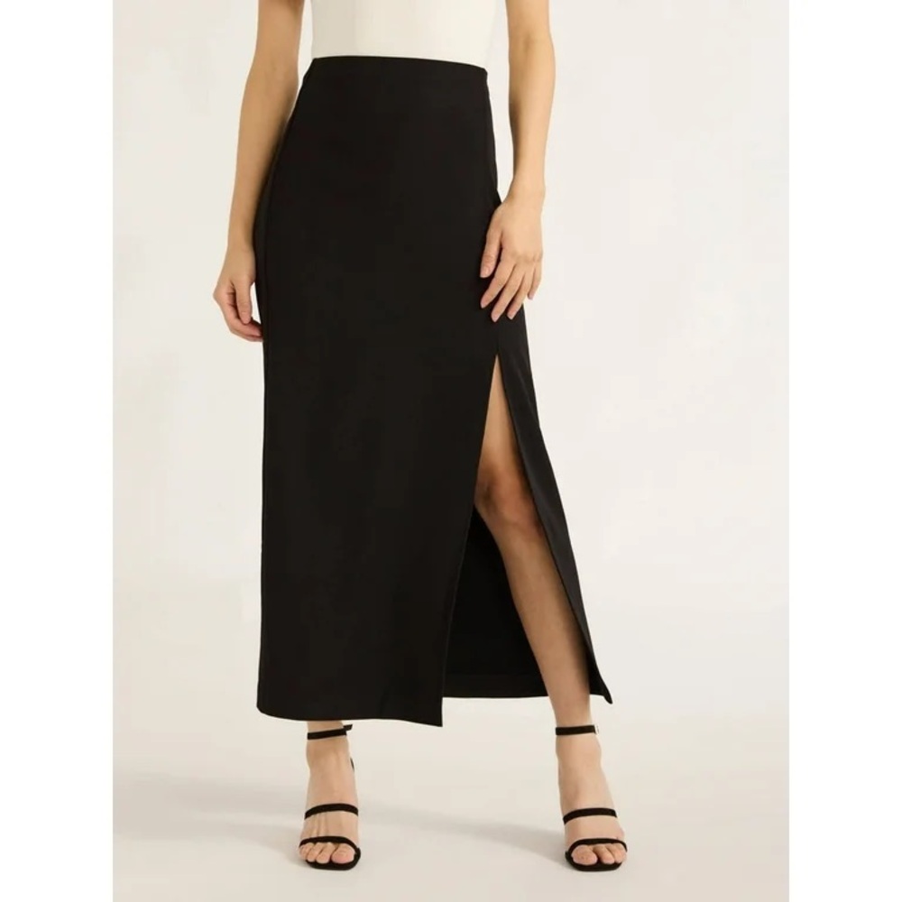 Scoop Women’s High Waist Side Slit Black Maxi Skirt NWT